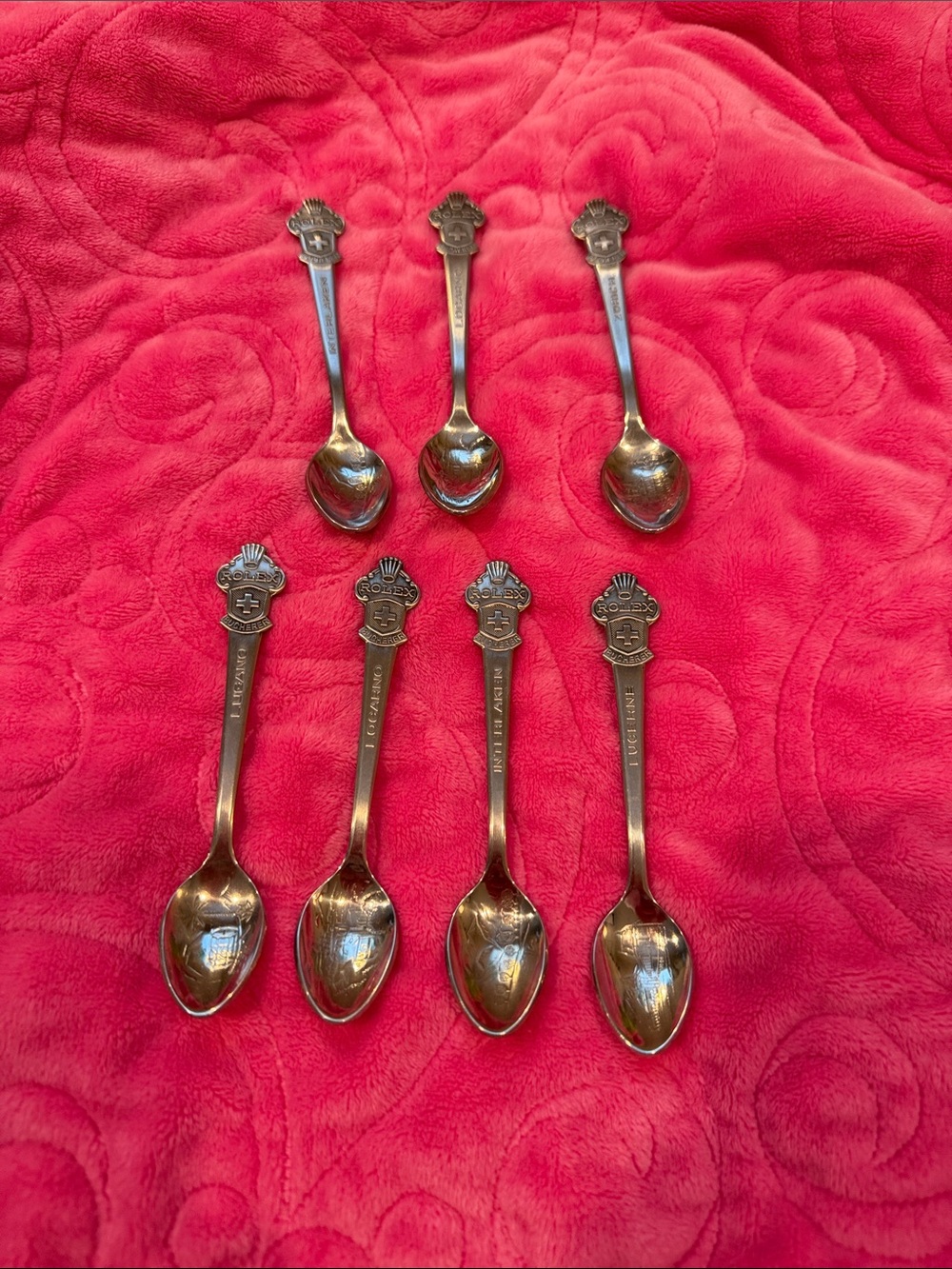 Vintage Rolex Bucherer Swiss Souvenir Spoons - Set of 7